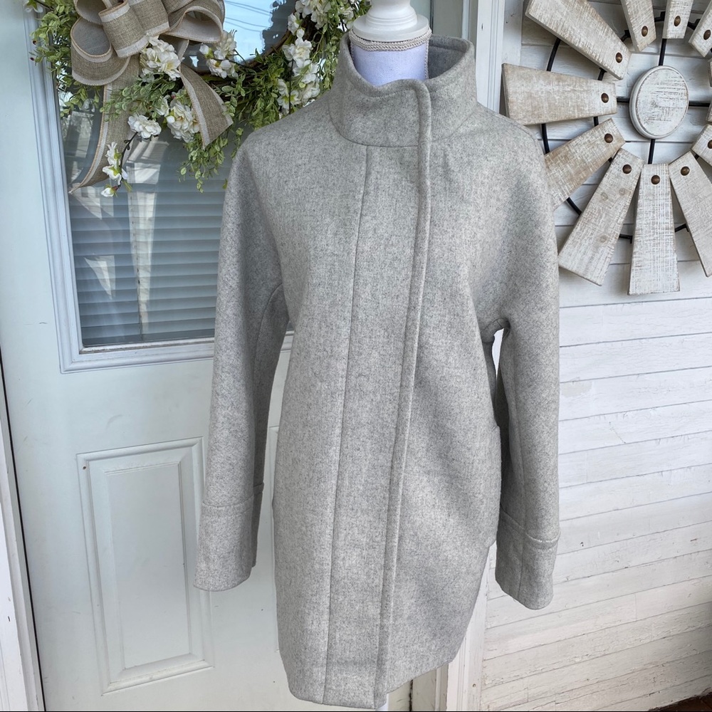New! J Crew Heather Grey Stand Collar Wool Coat - Picture 10 of 15